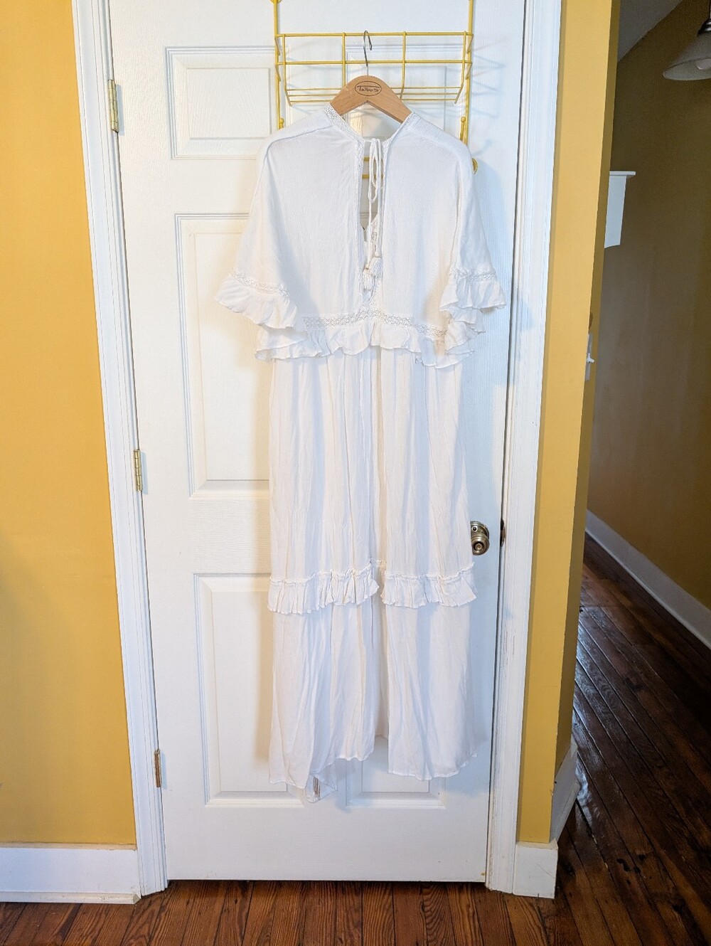 Free People Paradiso Boho Ruffle Lace V-Neck Maxi Dress in Ivory Sz XS SOLD OUT - Picture 4 of 9